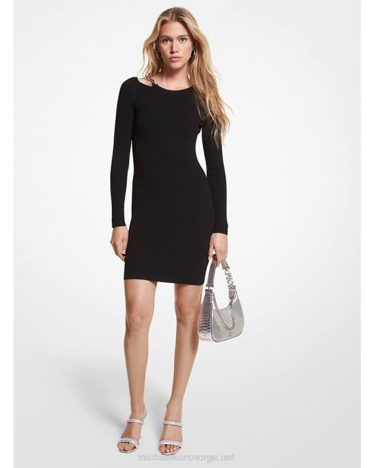 Michael Kors kjedekobling ribbet stretch viskosekjole kvinner LDNL104 svart