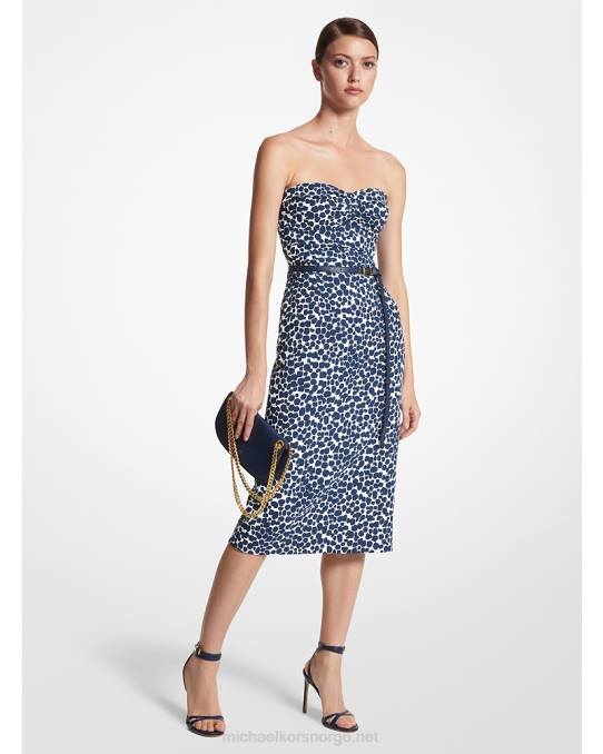 Michael Kors kolleksjon cheetah print stretch cady kjole unisex LDNL3661 marine/op whte