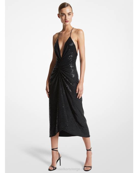 Michael Kors kolleksjon håndbrodert paljett stretch jersey cascade kjole unisex LDNL3386 svart