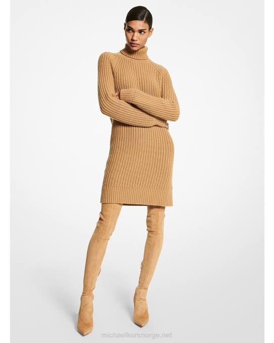 Michael Kors kolleksjon kashmir turtleneck kjole unisex LDNL3642 kamel