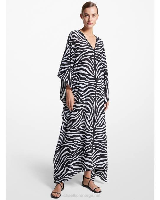 Michael Kors kolleksjon sebra silke crepe de chine kaftan kjole unisex LDNL3584 sort/optisk hvit