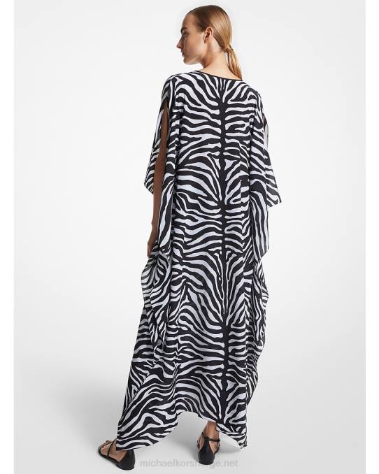 Michael Kors kolleksjon sebra silke crepe de chine kaftan kjole unisex LDNL3584 sort/optisk hvit