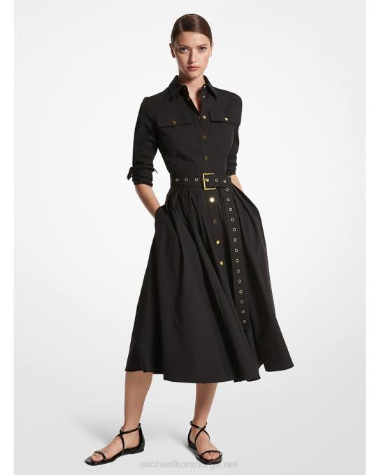 Michael Kors kolleksjon stretch skjortekjole i økologisk bomull poplin cargo unisex LDNL3392 svart