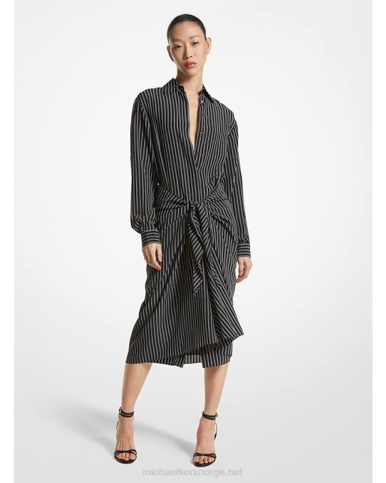 Michael Kors kolleksjon stripete organisk silke crepe de chine sarong skjortekjole unisex LDNL3421 svart hvit