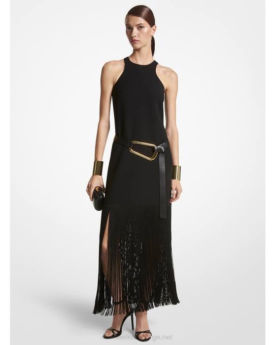 Michael Kors kolleksjon tosidig ullfrynser kjole unisex LDNL3391 svart