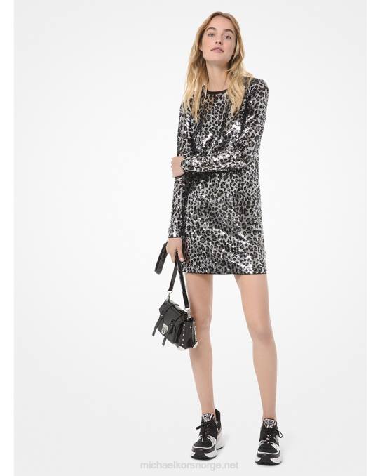 Michael Kors langermet leopardkjole med paljetter kvinner LDNL173 gunmetall