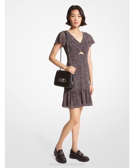 Michael Kors leopard georgette minikjole med utskjæring kvinner LDNL122 malakittgrå