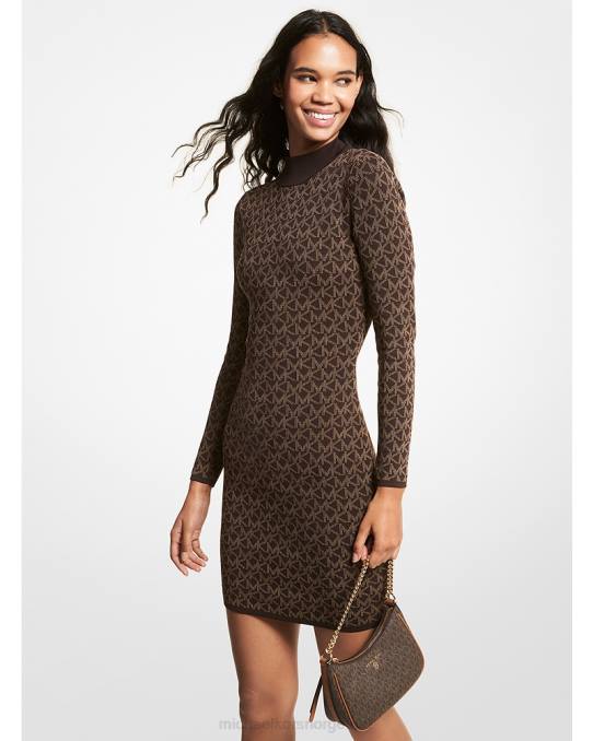 Michael Kors logo jacquard genserkjole med falsk hals kvinner LDNL166 sjokolade