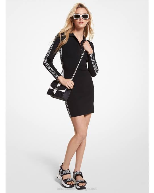 Michael Kors logo tape stretch viskose polo kjole kvinner LDNL102 svart