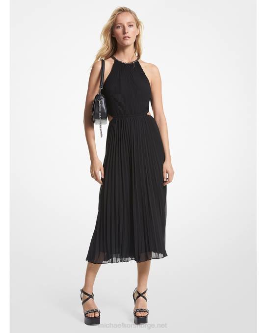 Michael Kors plissert georgette cutout kjole kvinner LDNL90 svart