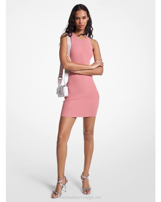 Michael Kors ribbestrikket racerback tankkjole kvinner LDNL60 støvete rose