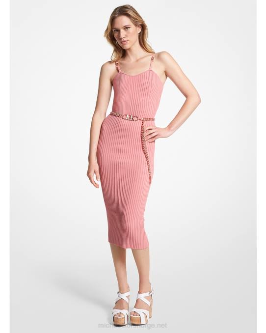 Michael Kors ribbet stretch viskose belte bustier kjole kvinner LDNL24 støvete rose