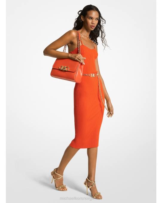 Michael Kors ribbet stretch viskose belte bustier kjole kvinner LDNL27 optisk oransje