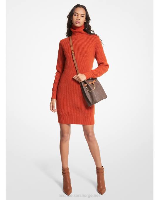 Michael Kors ribbet ull- og kashmirblanding med turtleneck-genser kvinner LDNL134 sienna