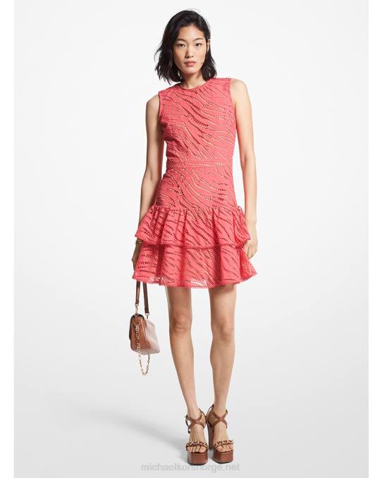 Michael Kors sebra eyelet bomullskjole kvinner LDNL68 geranium