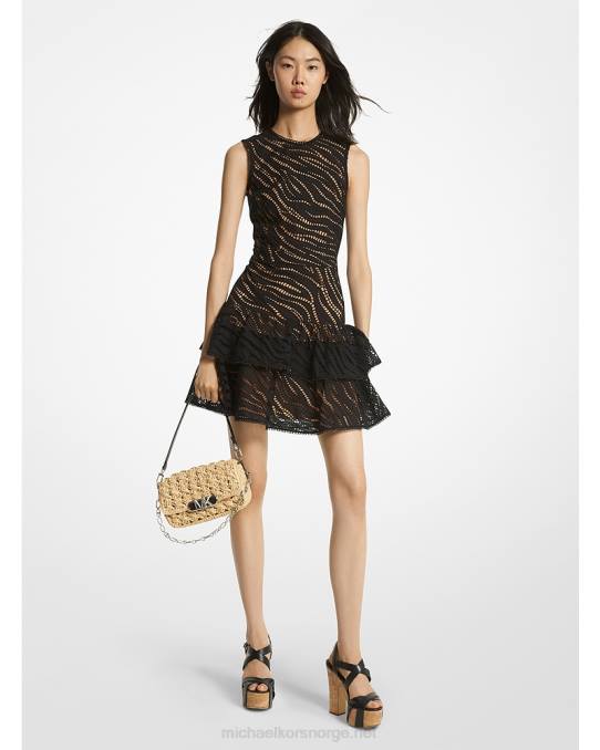 Michael Kors sebra eyelet bomullskjole kvinner LDNL69 svart