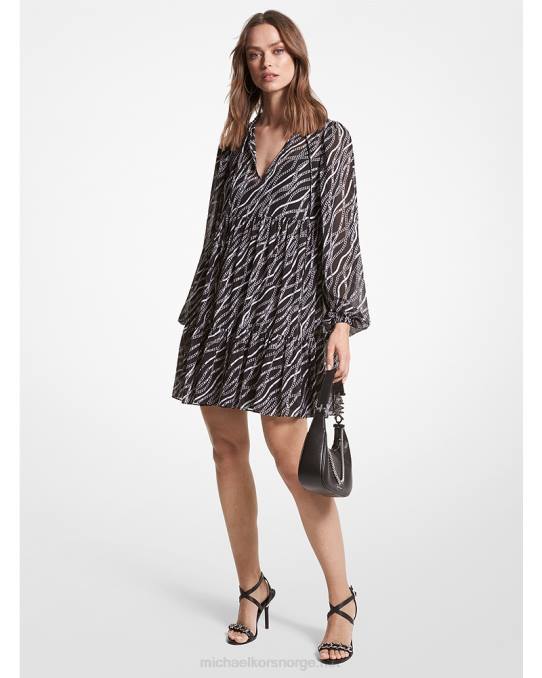 Michael Kors status print georgette babydoll kjole kvinner LDNL43 svart