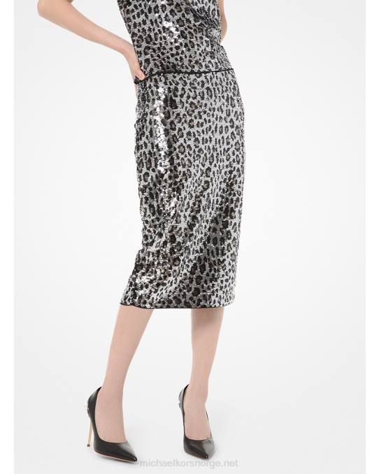 Michael Kors blyantskjørt med paljetter i leopard kvinner LDNL621 gunmetall