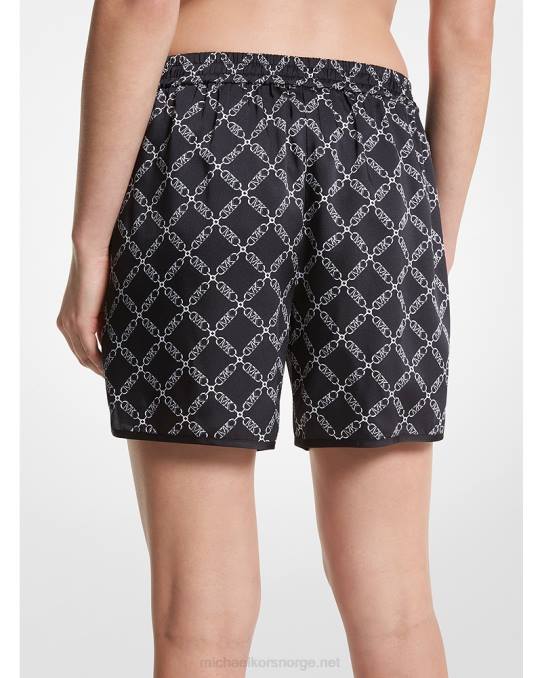 Michael Kors empire-logotrykk satengshorts kvinner LDNL586 svart/bein