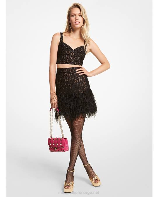 Michael Kors fjærpyntet blondeskjørt kvinner LDNL618 svart