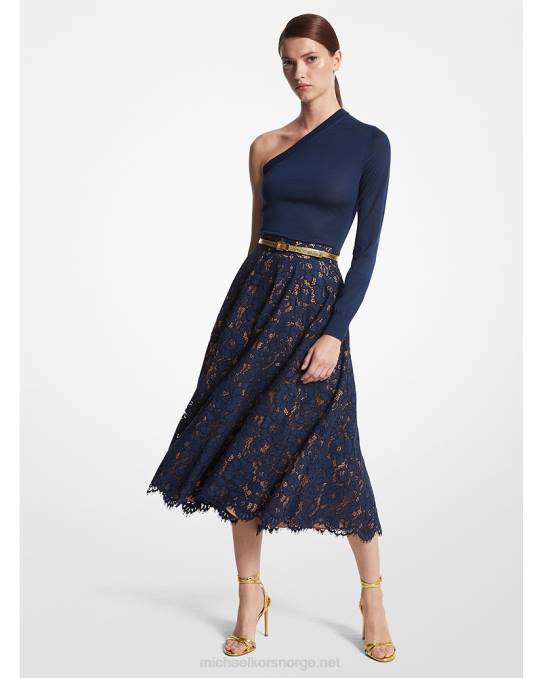 Michael Kors kolleksjon bomull blanding floral blonder sirkel skjørt unisex LDNL3555 marinen