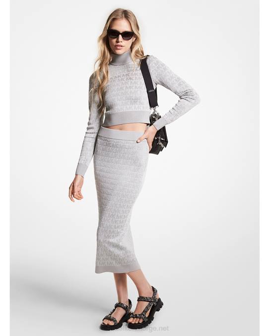 Michael Kors metallisk logo jacquard blyantskjørt kvinner LDNL612 nikkel