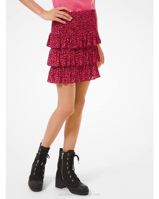 Michael Kors petal stretch viskose tiered volanger skjørt kvinner LDNL627 svart kombo