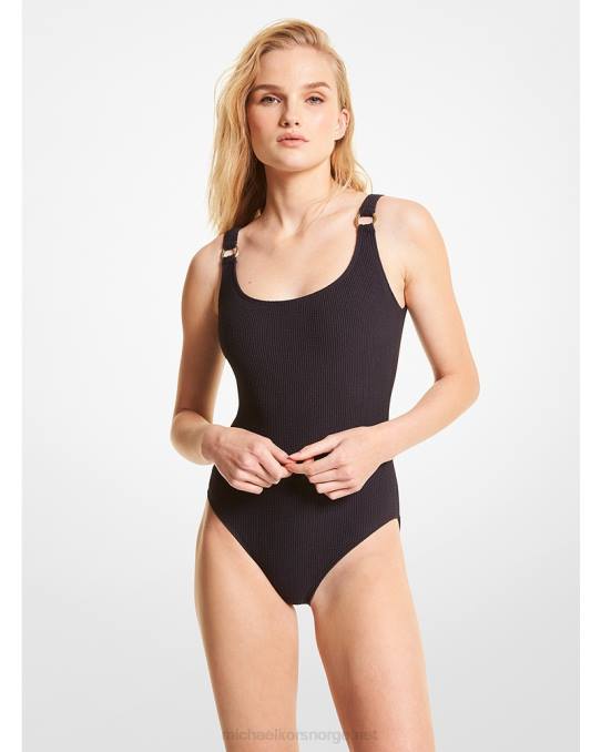 Michael Kors utsmykket teksturert stretch badedrakt kvinner LDNL557 svart