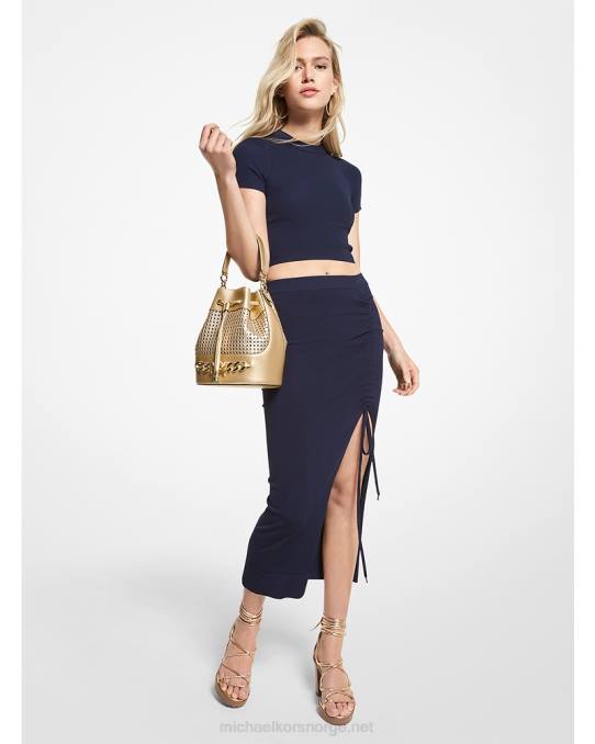 Michael Kors ribbet t-skjorte i viskoseavkortet stretch kvinner LDNL483 midnatt blå