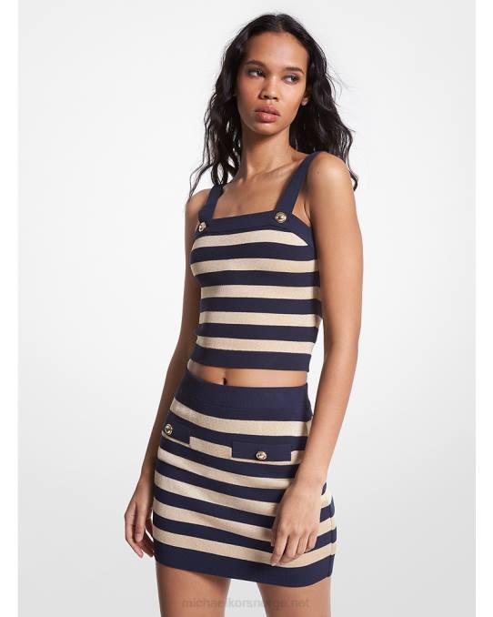 Michael Kors metallisk stripete strikket tank topp kvinner LDNL372 midnatt blå