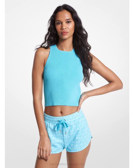 Michael Kors ribbet resirkulert viskoseblanding cropped tank topp kvinner LDNL383 turkis