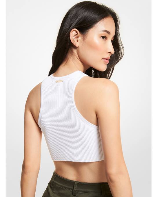 Michael Kors ribbet stretch viskose cropped tank topp kvinner LDNL455 hvit