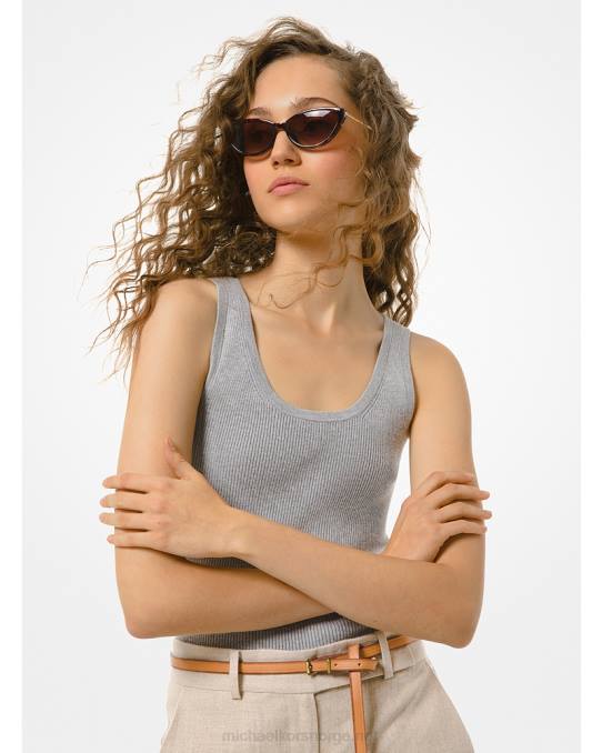 Michael Kors ribbet topp i viskose kvinner LDNL464 perlegrå