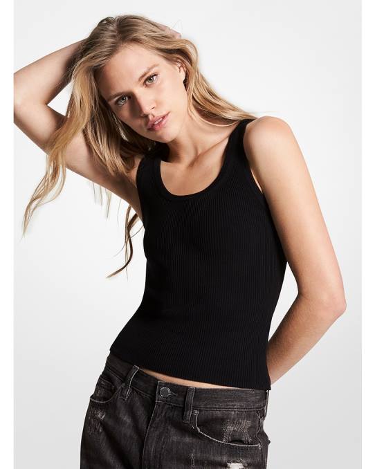 Michael Kors ribbet topp i viskose kvinner LDNL466 svart
