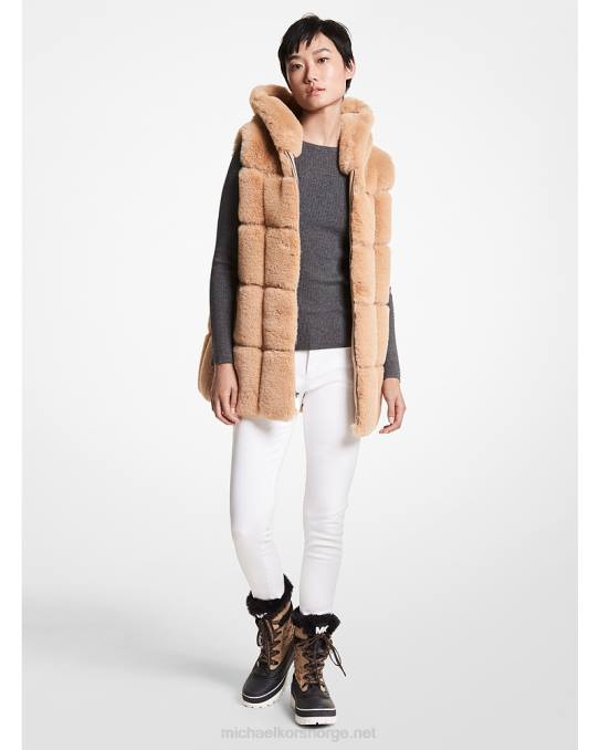 Michael Kors vattert hettevest i fuskepels kvinner LDNL341 kamel