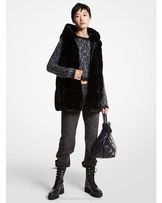 Michael Kors vattert hettevest i fuskepels kvinner LDNL342 svart