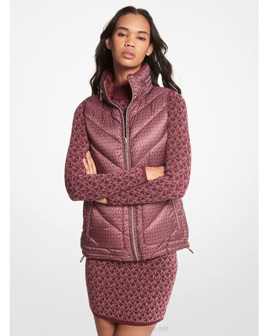 Michael Kors vendbar quiltet vest med logotrykk kvinner LDNL293 merlot