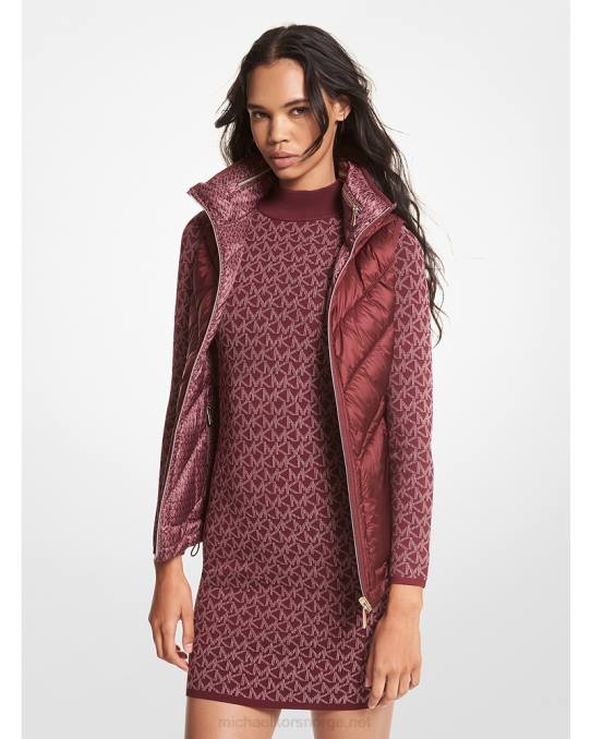 Michael Kors vendbar quiltet vest med logotrykk kvinner LDNL293 merlot