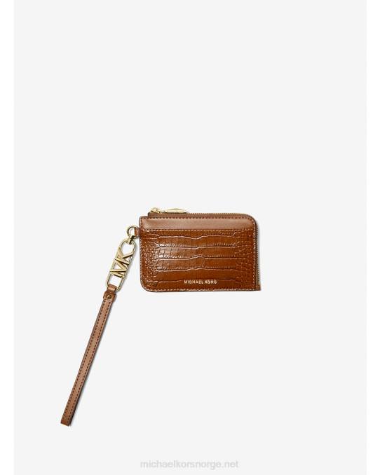 Michael Kors liten krokodillepreget skinnkortveske med glidelås kvinner LDNL1685 kastanje