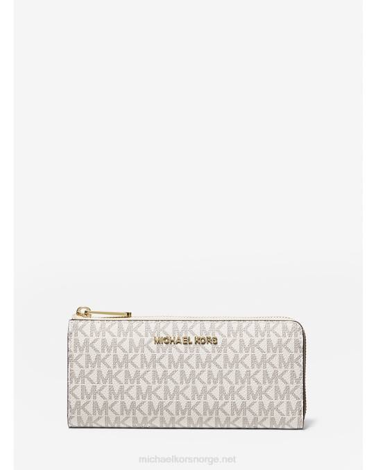 Michael Kors jetset travel stor logo lommebok med kvart glidelås kvinner LDNL1698 vanilje