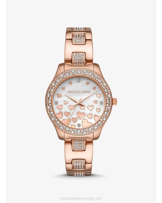 Michael Kors mini liliane pave hjerteklokke kvinner LDNL2387 Rose gull