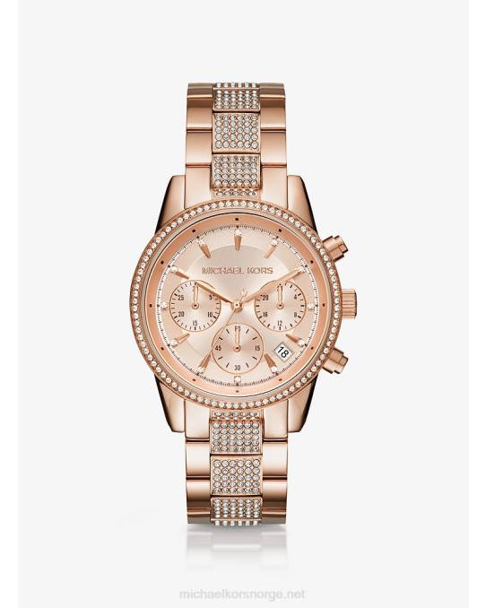 Michael Kors ritz pave klokke kvinner LDNL2381 Rose gull