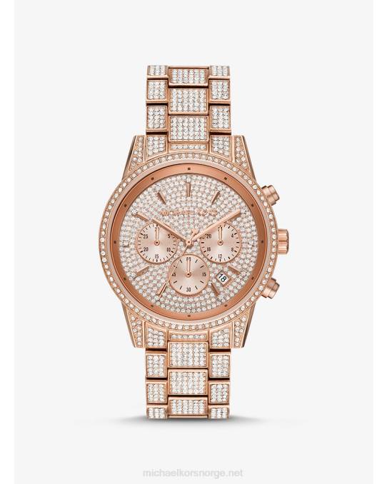 Michael Kors ritz pave klokke kvinner LDNL2386 Rose gull