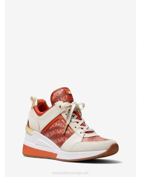 Michael Kors georgie animal print logo og lær trener kvinner LDNL1793 dyp oransje