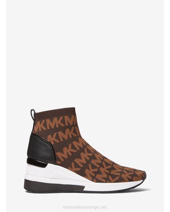 Michael Kors skyler logo stretch strikket sokk sneaker kvinner LDNL1725 sjokolade combo