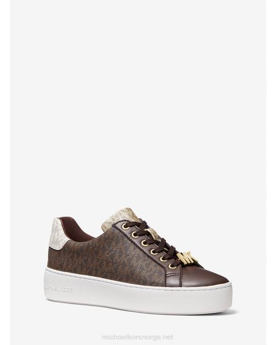 Michael Kors valmue fargeblokk-logo-sko kvinner LDNL1812 brun