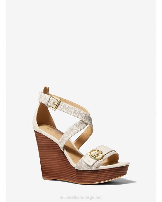 Michael Kors carmen-logo og kilesandal i kunstskinn kvinner LDNL2079 vanilje