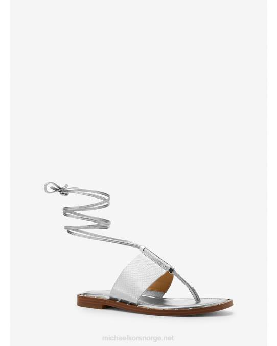 Michael Kors jagger metallisk slangepreget skinnsandaler med snøring kvinner LDNL1839 sølv