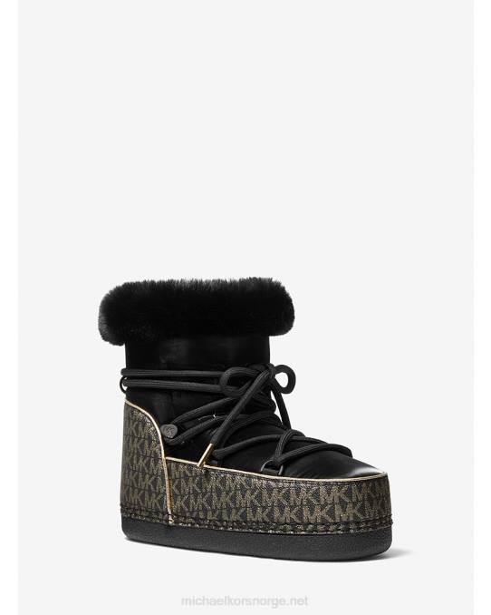 Michael Kors zelda metallic-logo og fløyelsstøvel kvinner LDNL2109 svart gull