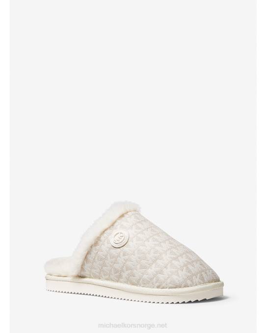 Michael Kors janis tøffel med jacquard-logo med fuskepels kvinner LDNL2335 naturlig